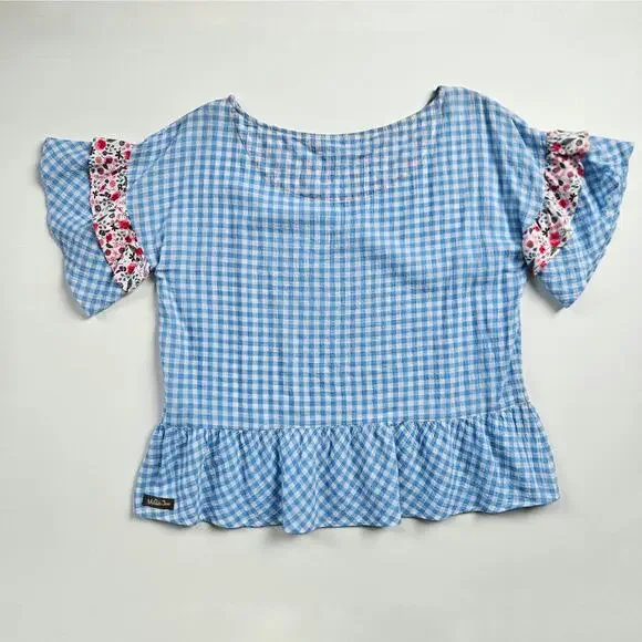 Matilda Jane  Rural Route Gingham Blue White Top Size S Floral - Picture 3 of 8